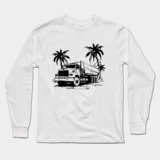 black and white heavy truck vintage - palm tree Long Sleeve T-Shirt